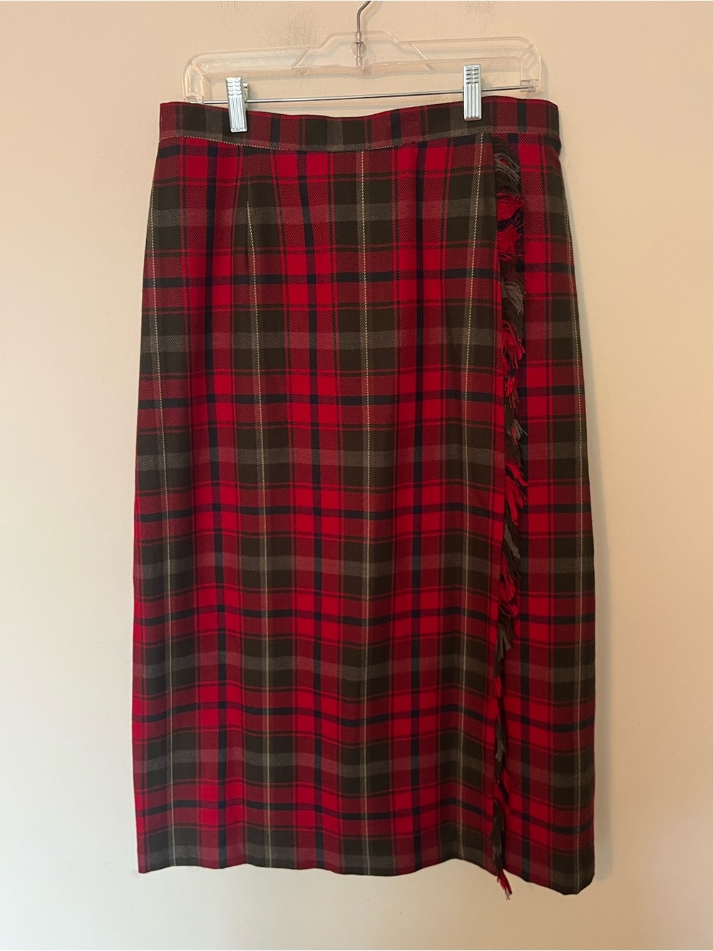 Vintage Tabi Tartan Plaid Blanket Wrap Fringe Midi Skirt Size 16 - Picture 2 of 11